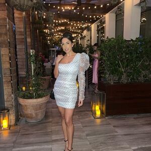 Naked Wardrobe White One Shoulder Polka Dot Dress